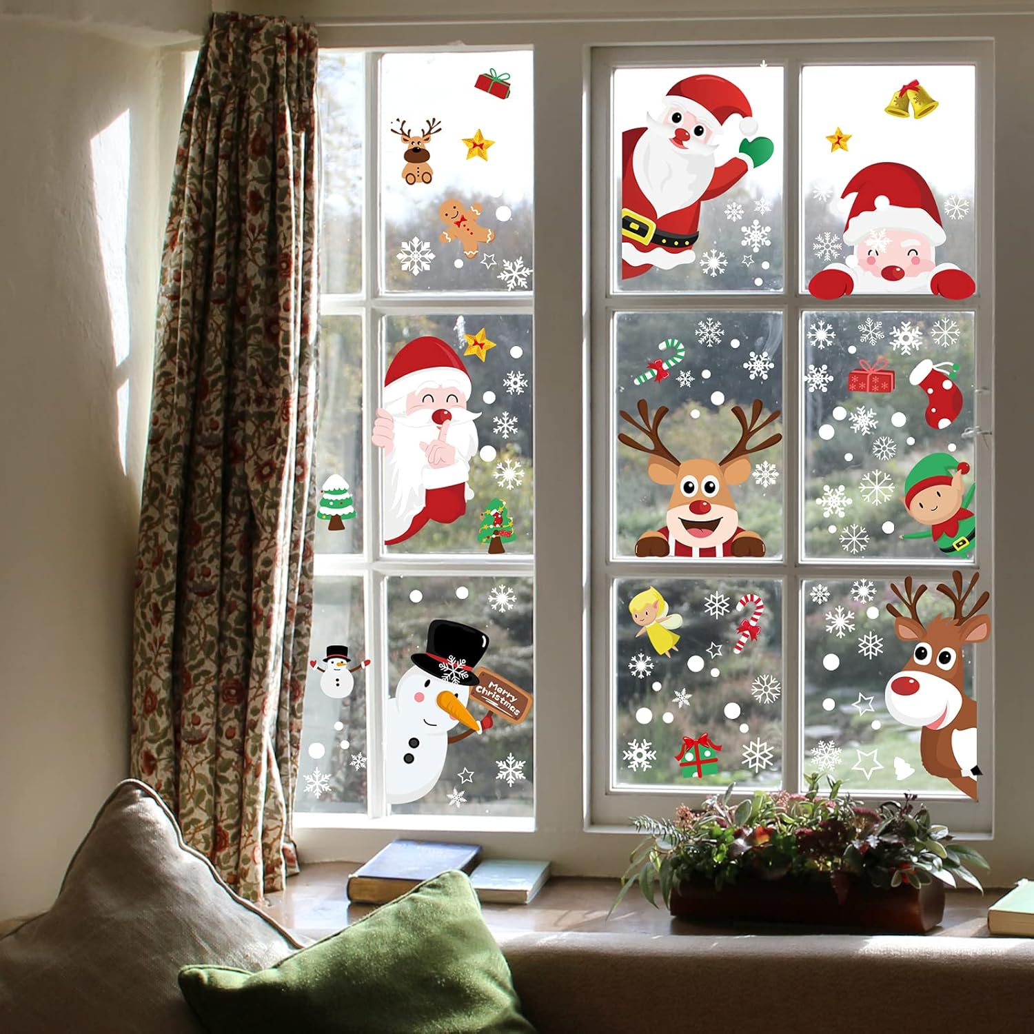 248 Stück Weihnachten Fensterbilder – Selbstklebende Schneeflocken Fenstersticker, 9 Bögen, Wiederverwendbar, Winter Fensterdeko