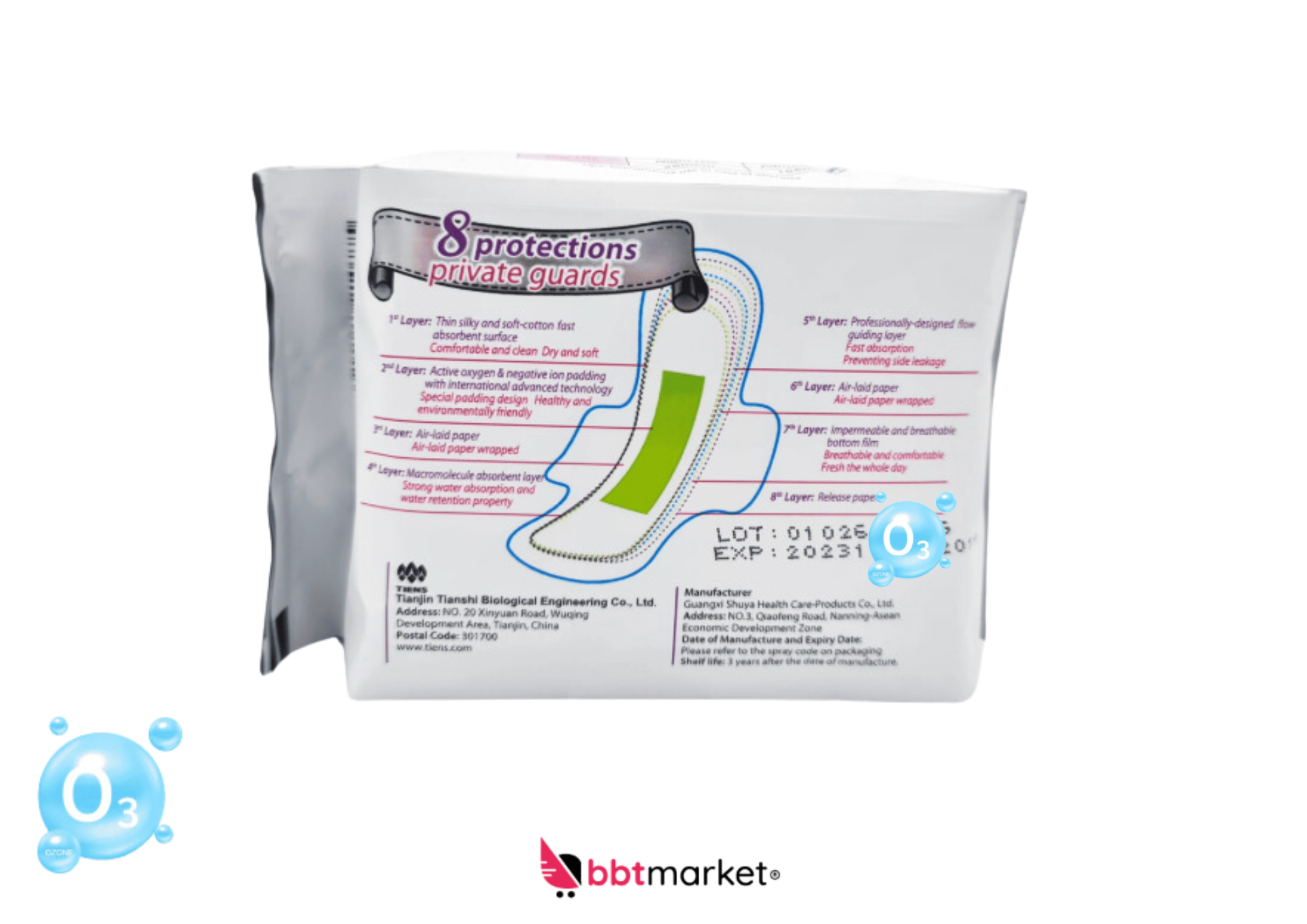 4 x Airiz Active Oxygen, Negative Ion Relax Soft Cotton Sanitary Napkin