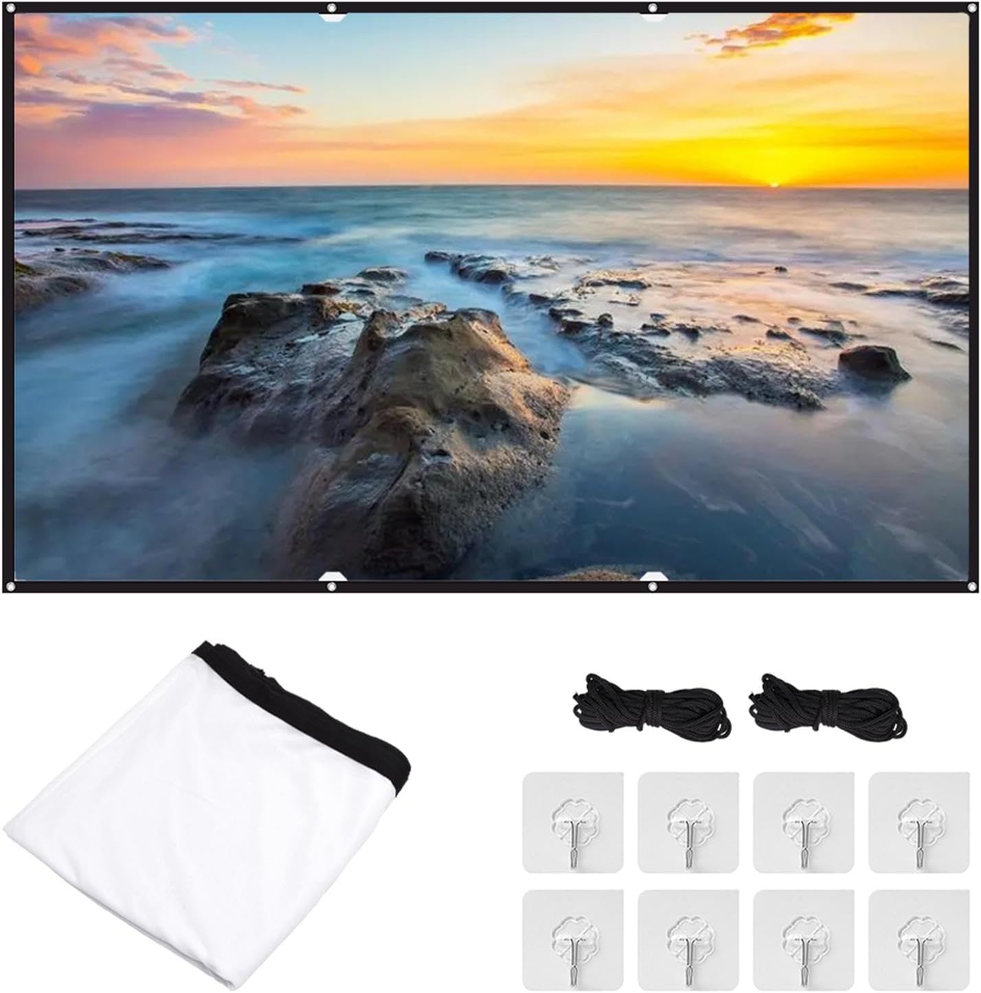 100" Projector Screen Foldable Projector Screen 16:9 HD + Hook