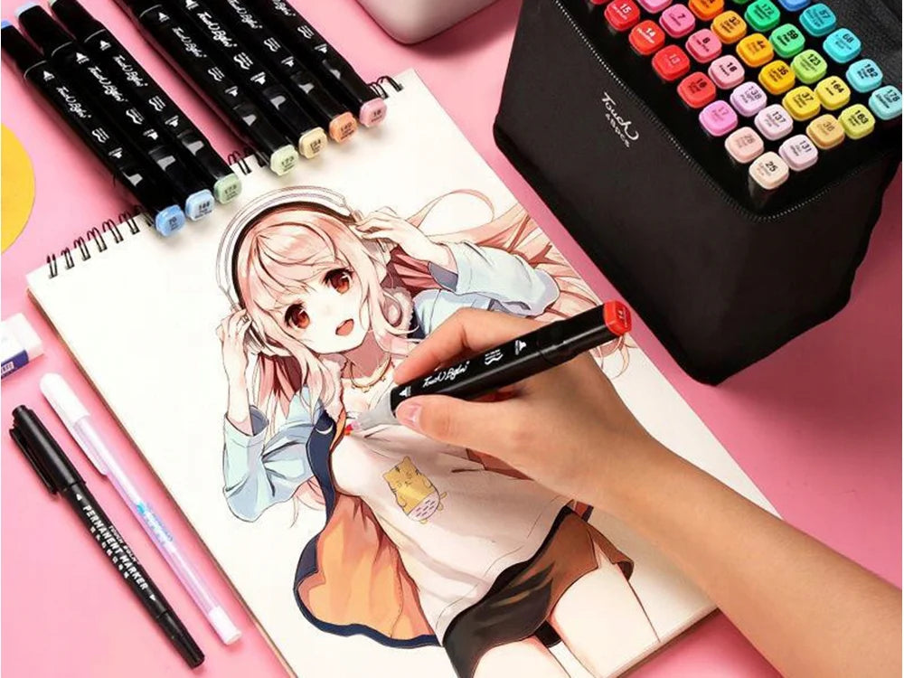 40 Farben Alkoholmarker Set – Doppelseitige Filzstifte mit feiner & breiter Spitze inklusive Etui für Zeichnen, Skizzieren und Kreatives Gestalten