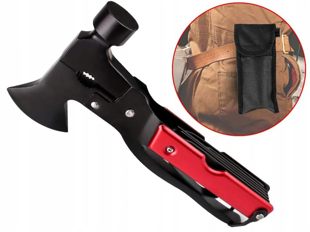 17in1 Multitool aus Edelstahl – Survival Werkzeug mit Hammer, Axt, Zange und Säge inklusive Tasche