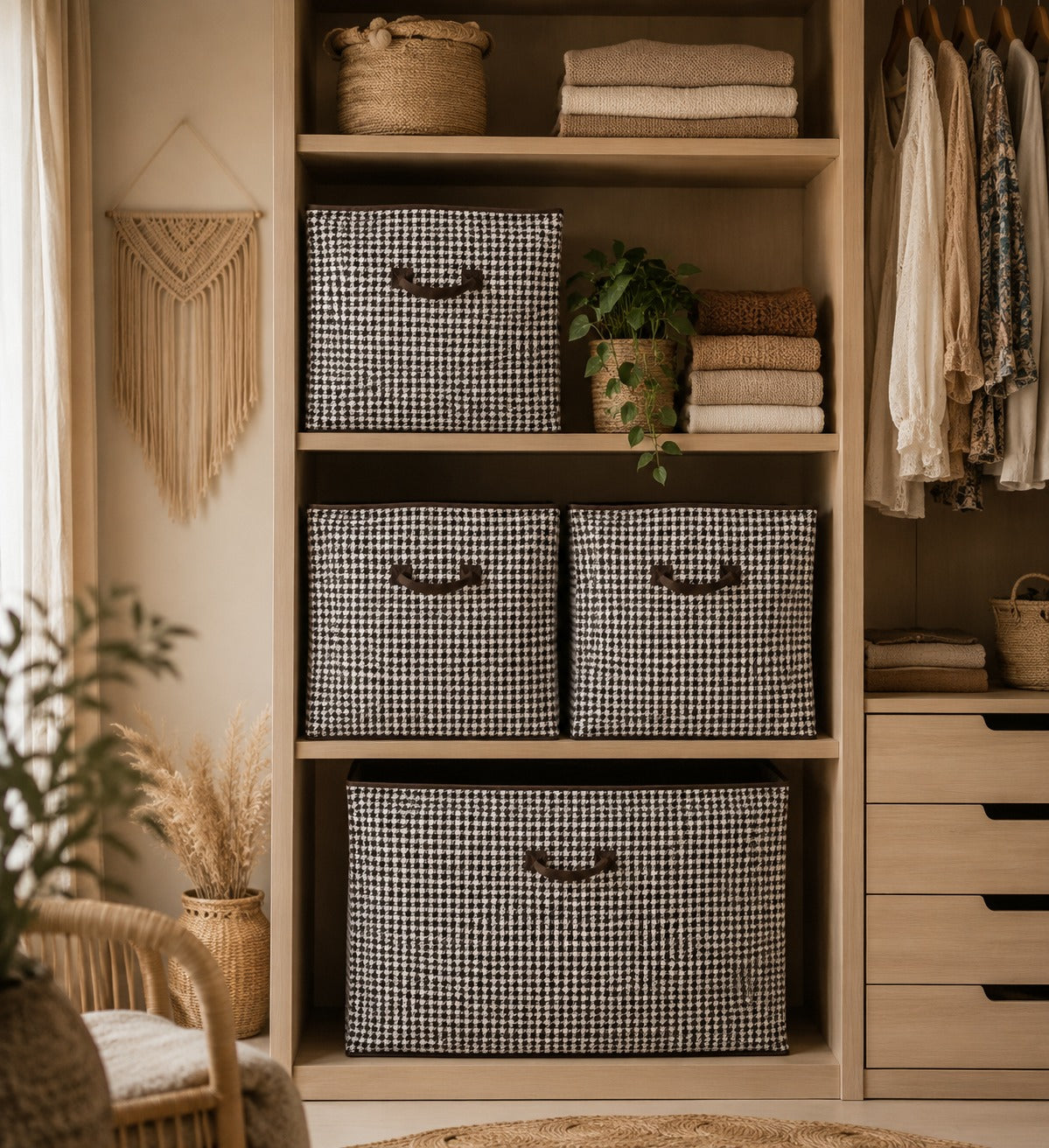 Kleiderschrank Organizer 180L faltbar – Stoff Aufbewahrungsbox in Lein