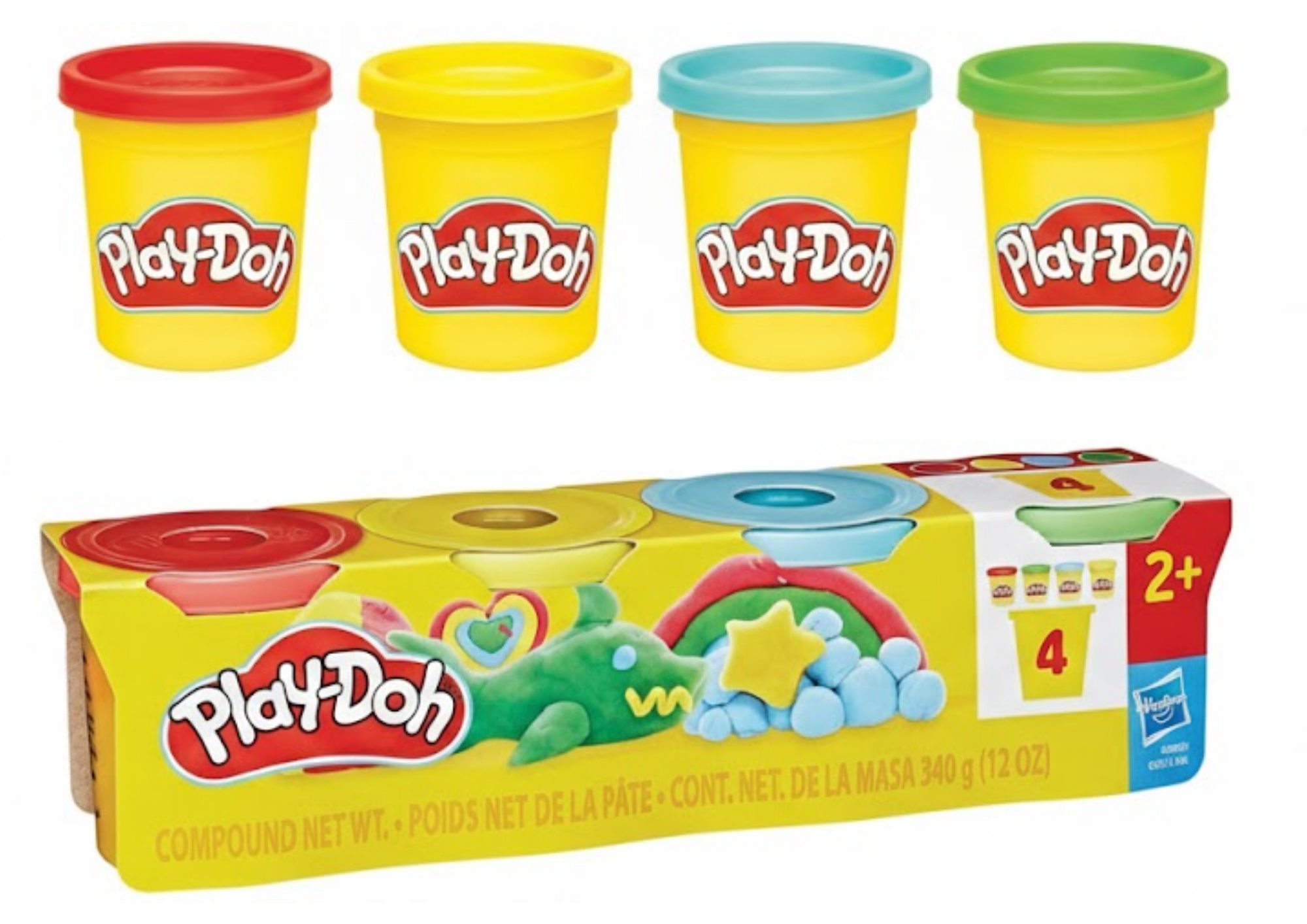 Play-Doh Knete 4er Pack 85g – Klassische Farben Rot Blau Grün Gelb