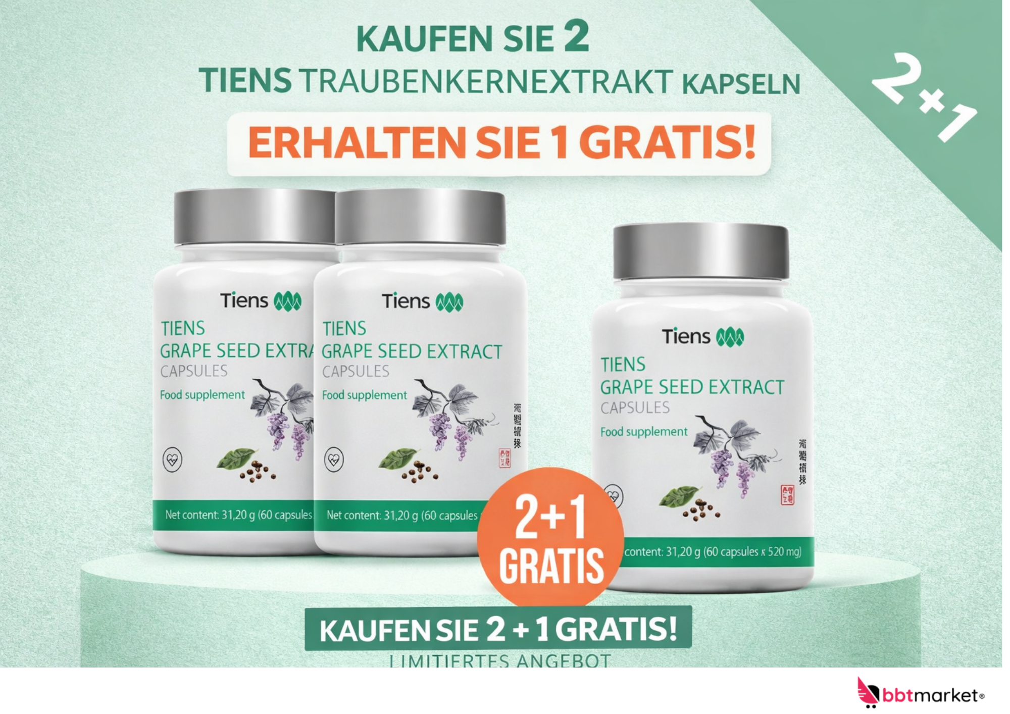 Tiens Traubenkernextrakt Vitamin C - 60 Kapseln - GRAPE SEED EXTRACT FOOD - Antioxidative Unterstützung für Gesundheit und Vitalität