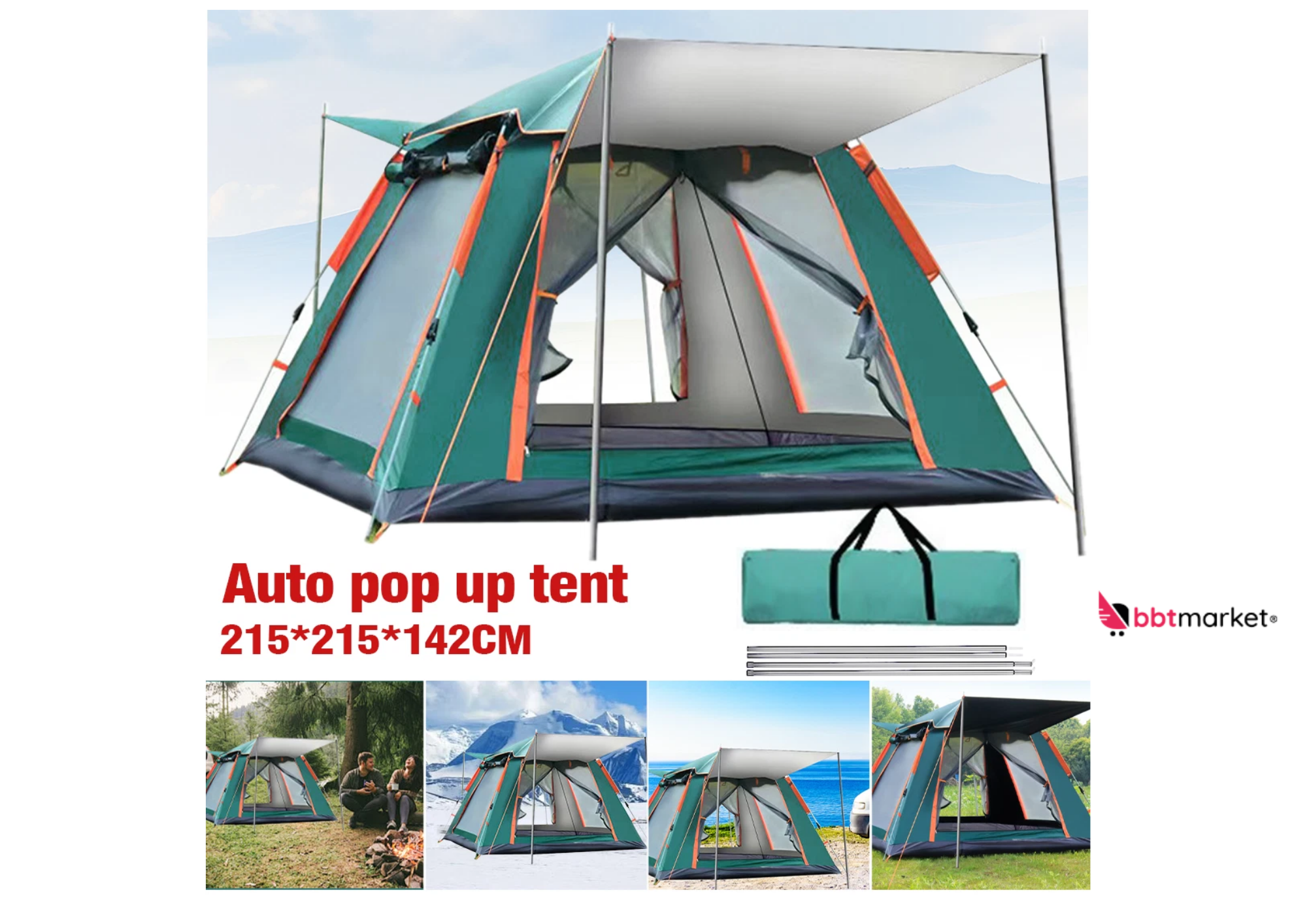 Pop Up Zelt 3-4 Personen Automatik Campingzelt Kuppelzelt Wasserdicht
