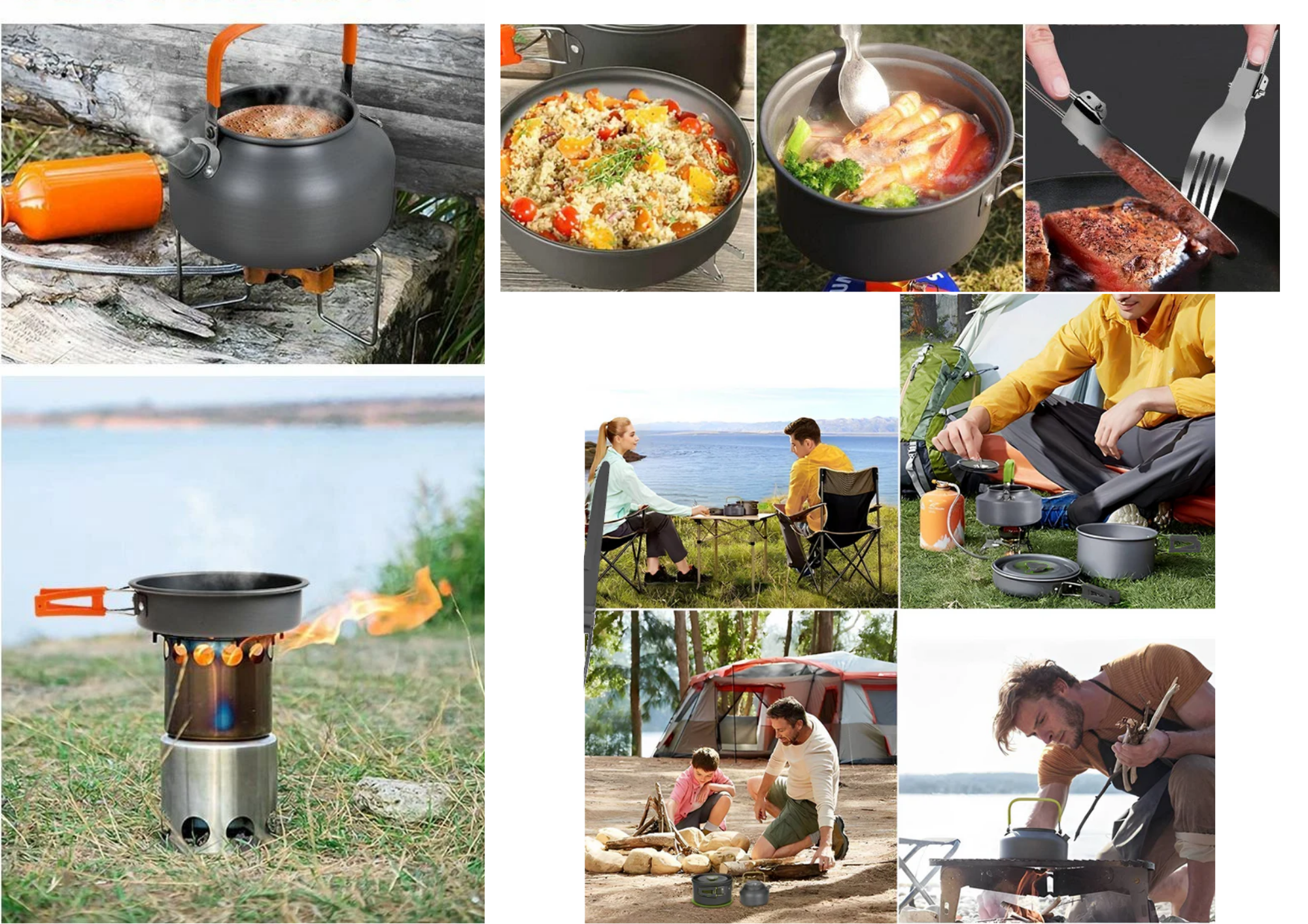 Camping Kochgeschirr Set für 2–3 Personen – Outdoor Töpfe, Pfanne & Kessel 11-teilig