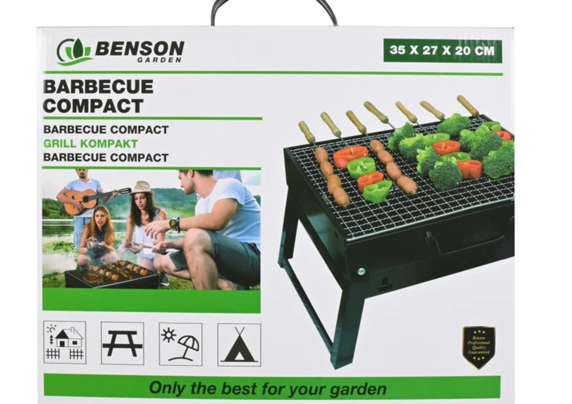 Kompakter Tragbarer Holzkohlegrill 35x27x20 cm – Campinggrill Tischgrill für Garten, Park & BBQ