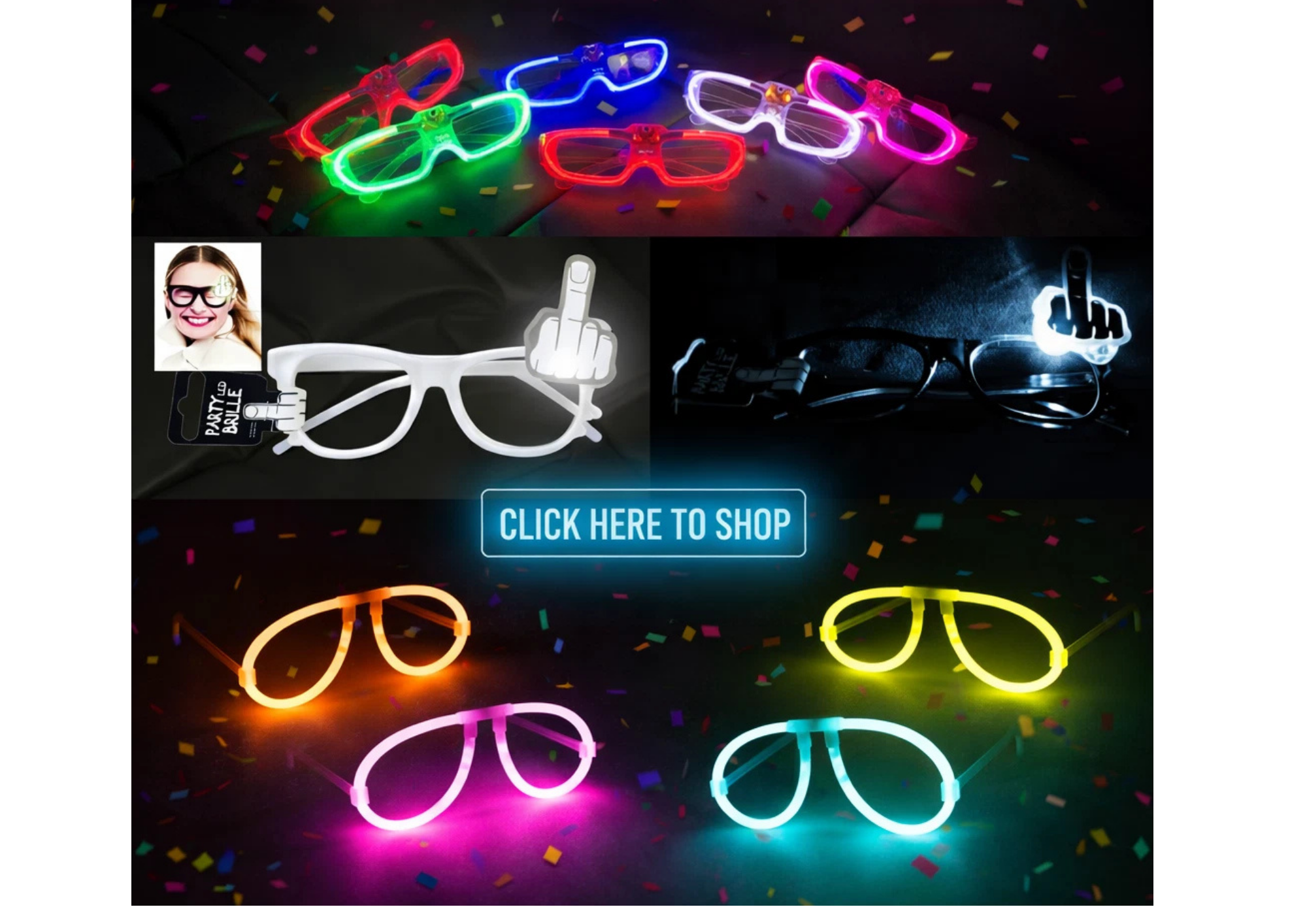 Leuchtende Partybrille Neon – 4 Modelle (LED & Glow) wählbar für Party, Festival & Nachtclub