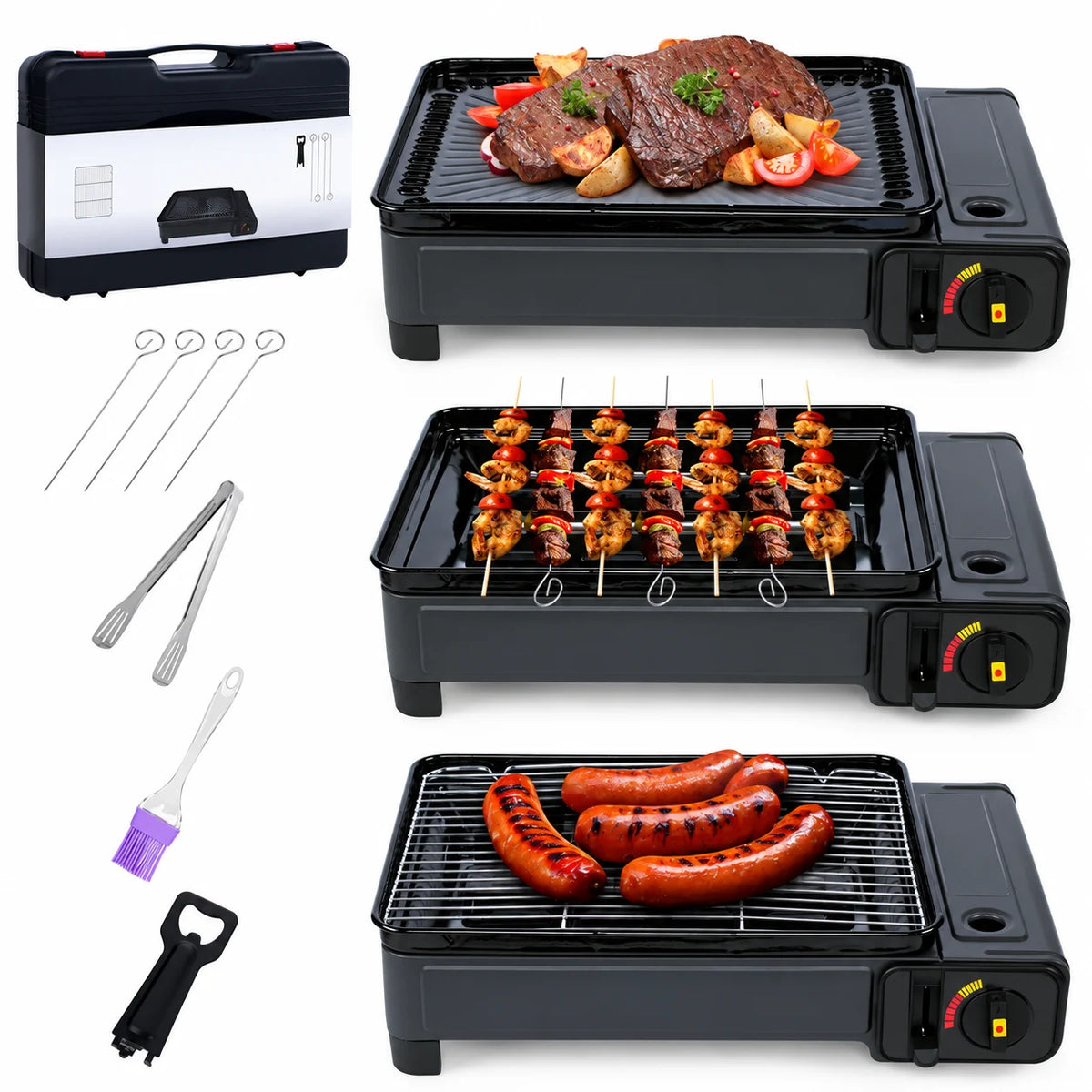 2in1 Gas Kocher Campingkocher + Grillplatte Gasgrill Outdoor Camping Kocher