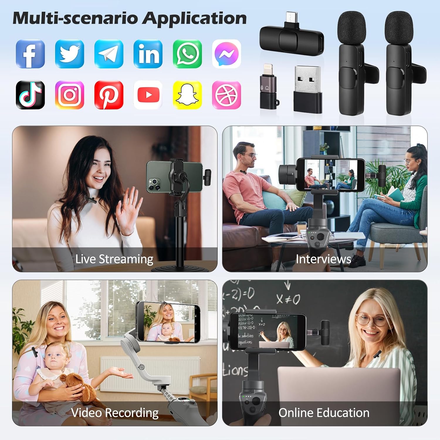 Kabelloses Lavalier Mikrofon Set – 2er Pack Mini Wireless Mikrofone mit Rauschunterdrückung für Smartphone, Laptop & Kamera K10MRFN