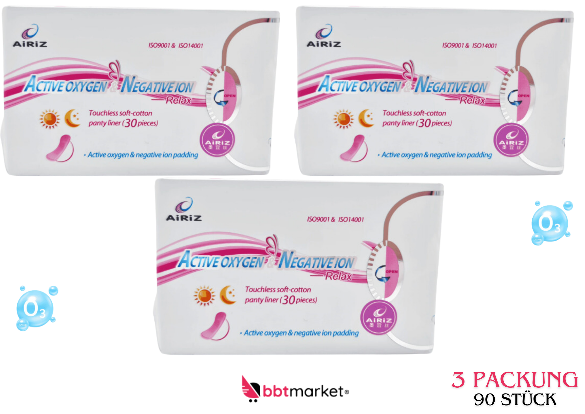 3 x Tiens AiriZ Sanitary Pads Daily Panty Liner 90 Pieces