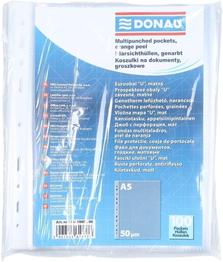 Brochure pockets DIN A5 / 100 pieces/Grained Top Open Transparent Pockets