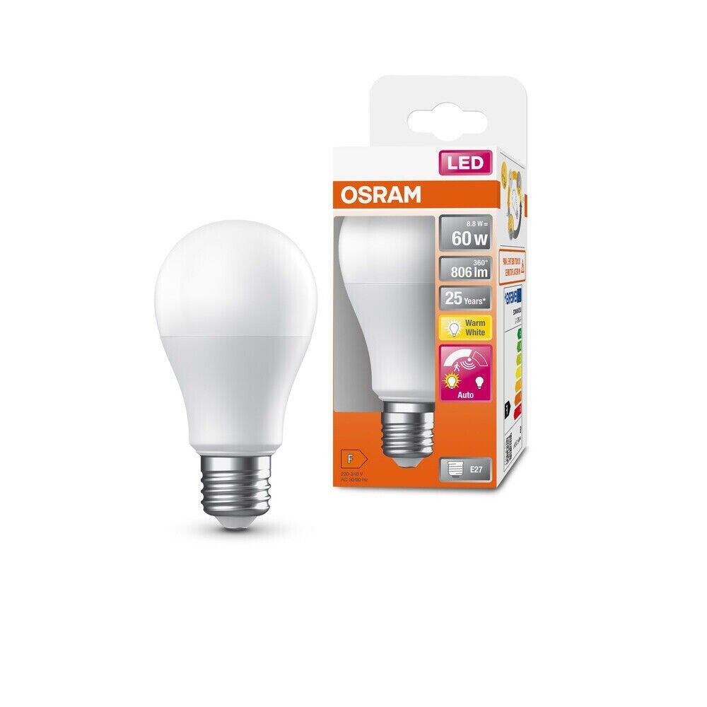 Motion sensor, automatic switch-off, LED lamp, E27 socket, bulb shape, 8.8W, 806L