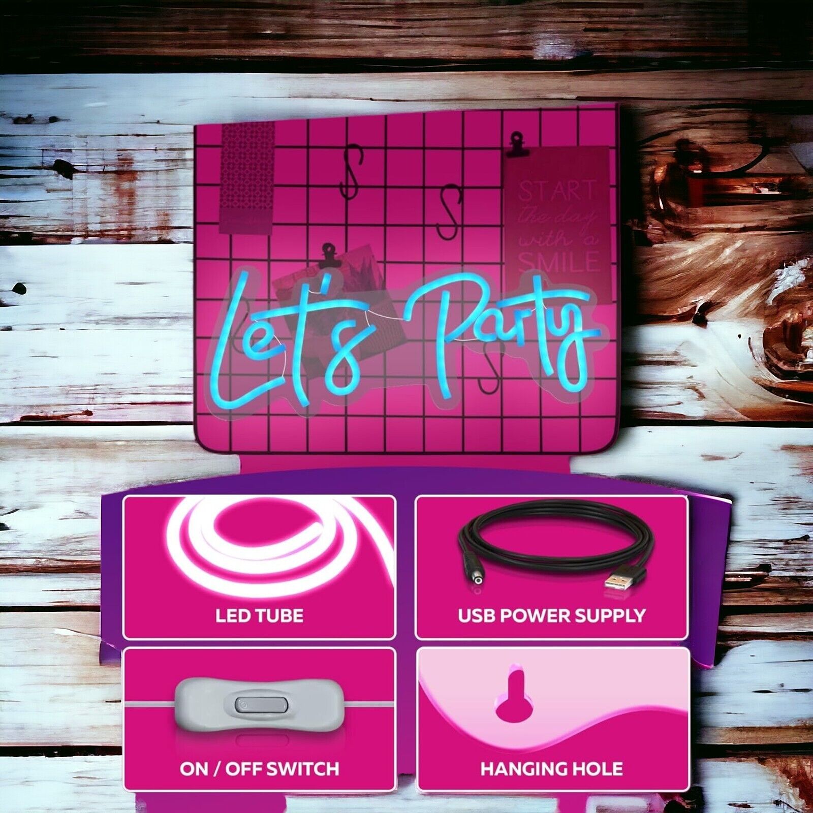 LETS PARTY Neonschild LED Leuchtschild Party Bar Neon Sign Leuchtreklame Deko