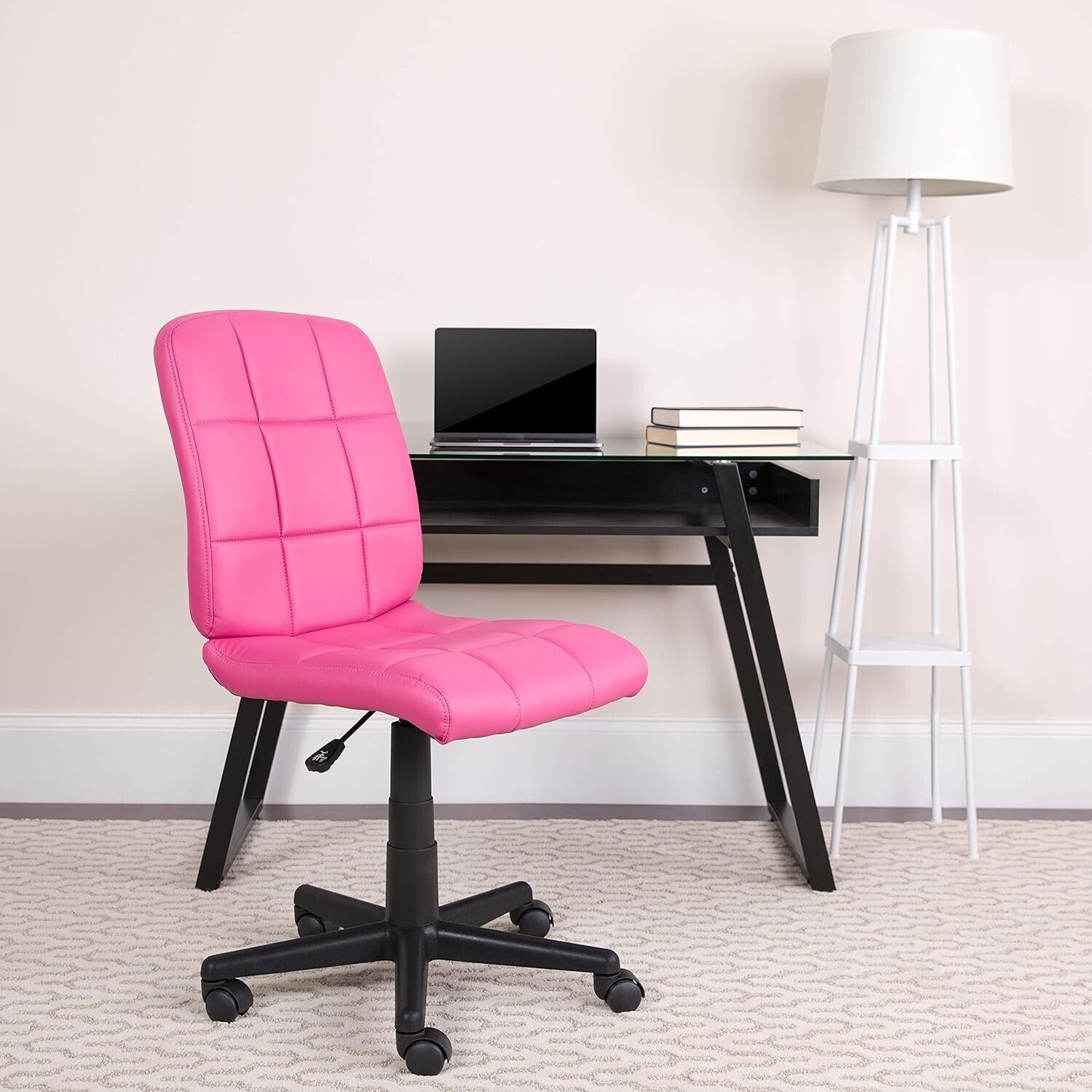 Pink Schreibtischstuhl ergonomisch – Drehbar & höhenverstellbar, Vinyl Bürostuhl 113kg