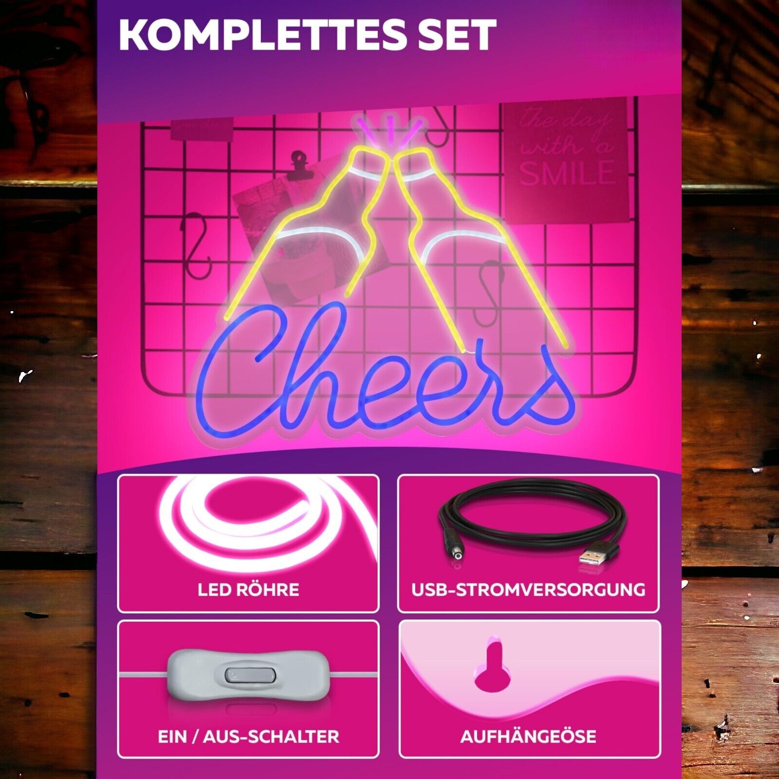 CHEERS Neonschild LED Leuchtreklame Bar Neon Sign Wanddekoration Nachtlichter