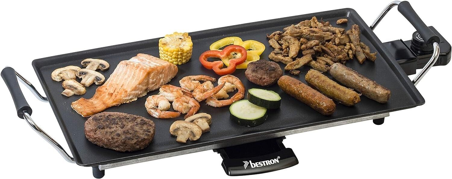 Bestron Elektrischer Tischgrill | Teppanyaki & Plancha Grillplatte 2000W Antihaft | Für bis zu 4 Personen – Schwarz