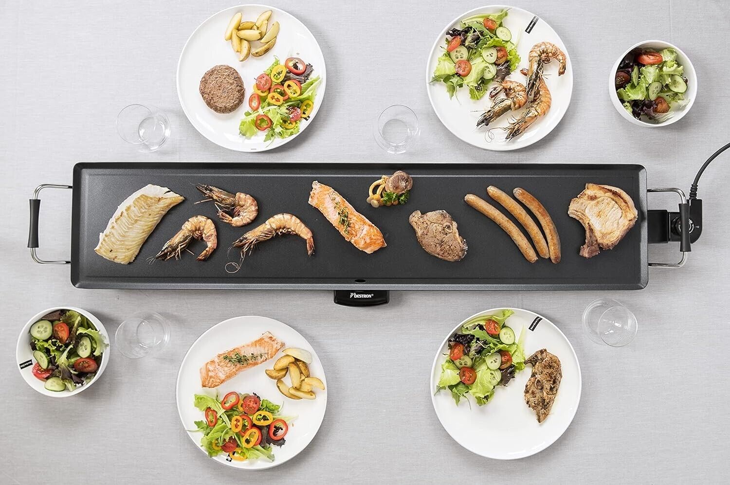 Bestron elektrische XXXL Plancha-/Teppanyaki-Grillplatte mit Antihaftbeschichtun