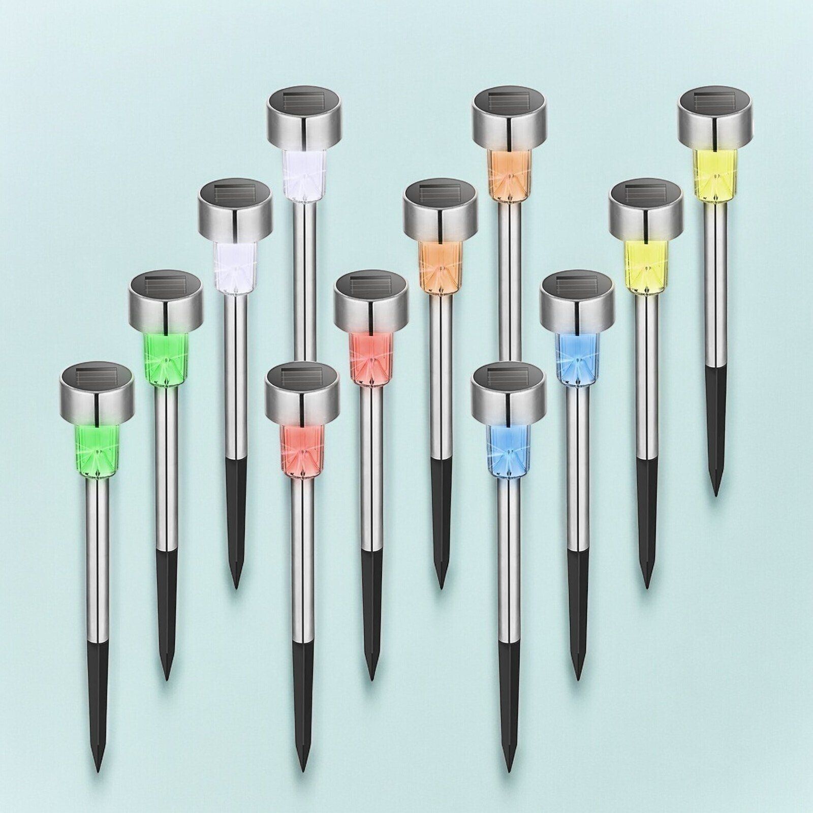 LED solar lights for garden, 12 pieces made of stainless steel, color changing, waterproof, NEW