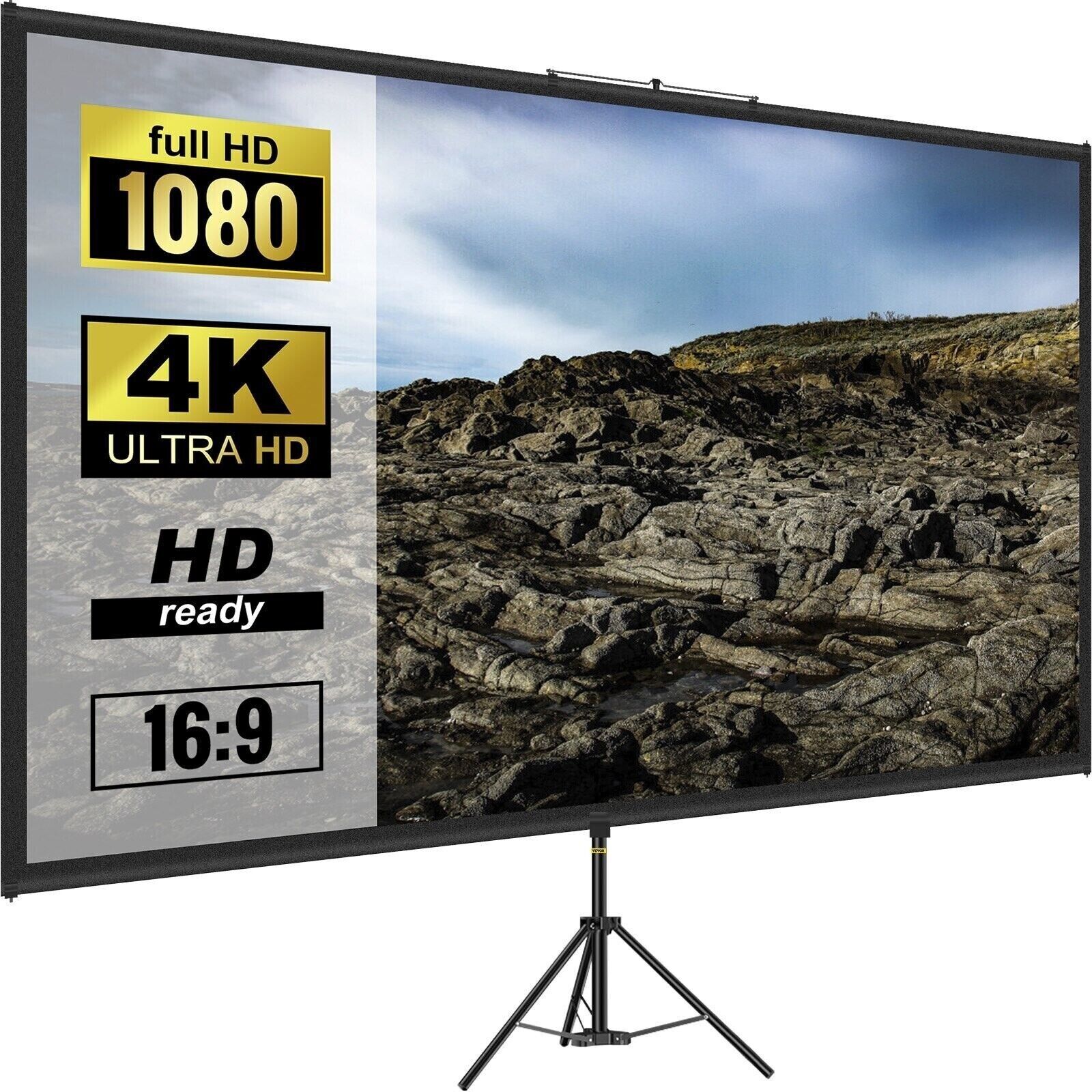 100 Zoll Beamer Leinwand 16:9 Full HD 4K – Tragbare Projektionswand mit Stativ für Heimkino, Outdoor, Camping, Büro