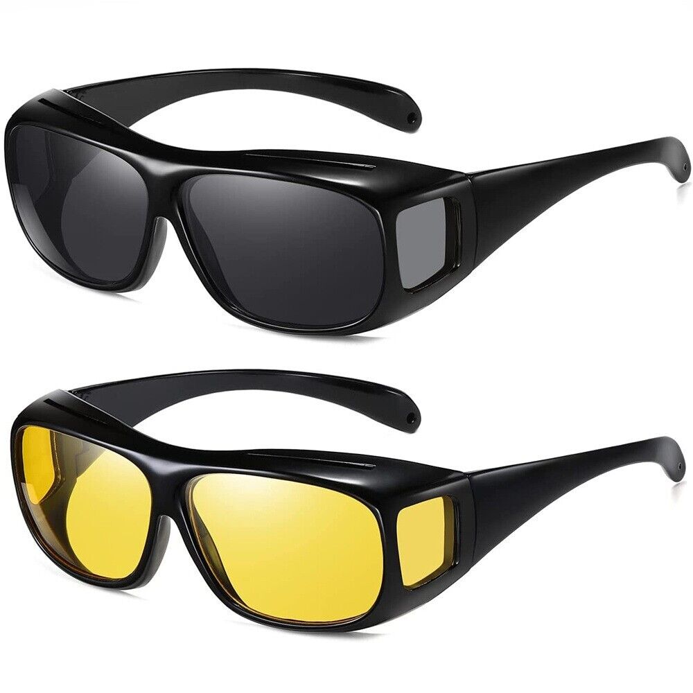 2 Stück Autofahrer Nachtsichtbrille Sonnenbrille Nachtfahrbrille Überbrille