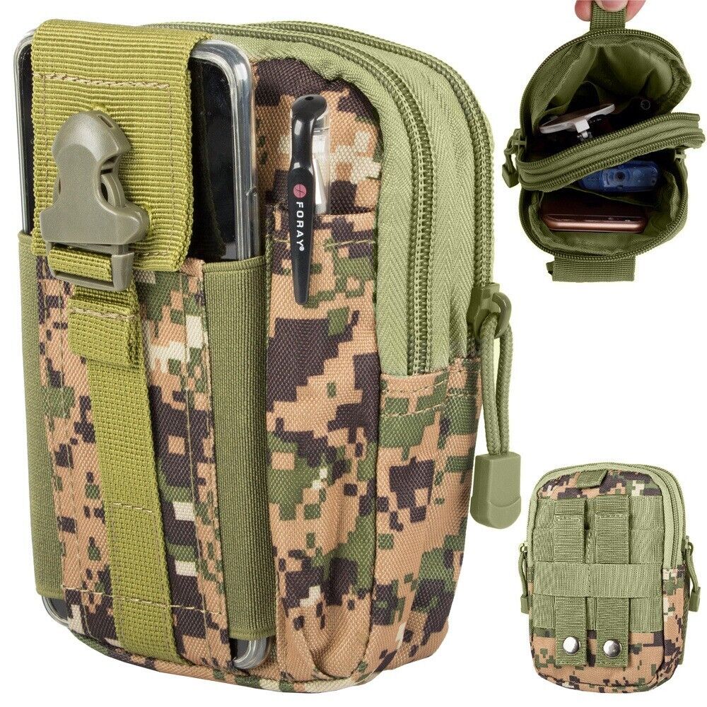 Taktische Molle Outdoor Gürteltasche für iPhone & Smartphone – Militär Hüfttasche mit Karabiner, Reißverschluss & Stifthalter (Digital Camo)