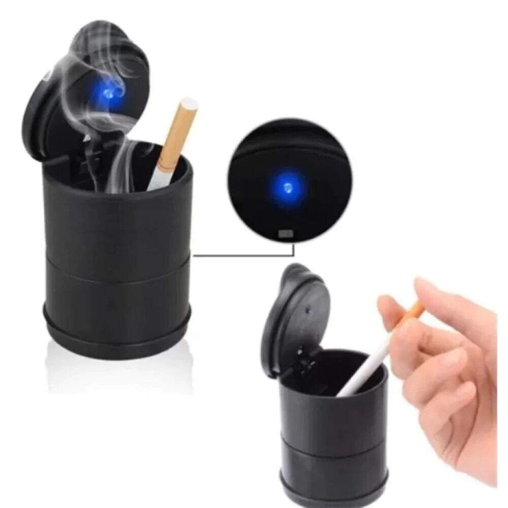 2 in 1 Auto Aschenbecher mit Zigarettenanzünder LED-Lampe USB adeanschluss mit LED Kfz-Windaschenbecher mit Deckel & Gluttöter & Licht