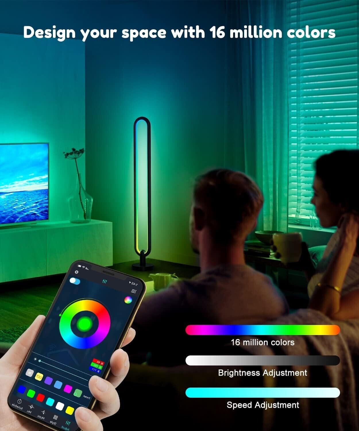 Smart Bluetooth LED Stehlampe – RGB Ambient Lampe mit Musik Sync & App Steuerung für Gaming, TV & Party