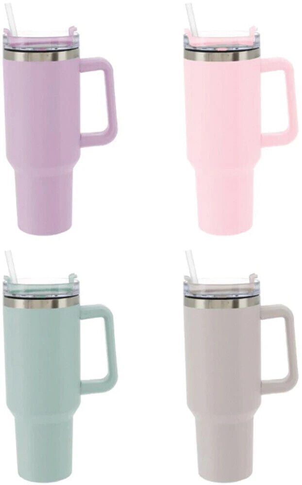 Thermobecher mit Strohhalm und Henkel, 1200ml Kaffeebecher To Go mit D