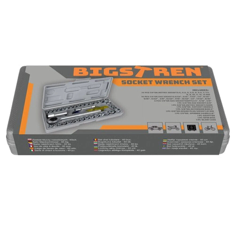 BIGSTREN Werkzeugkoffer Set 40-tlg – Steckschlüsselsatz & Ratschenkasten aus Chrom-Vanadium-Stahl