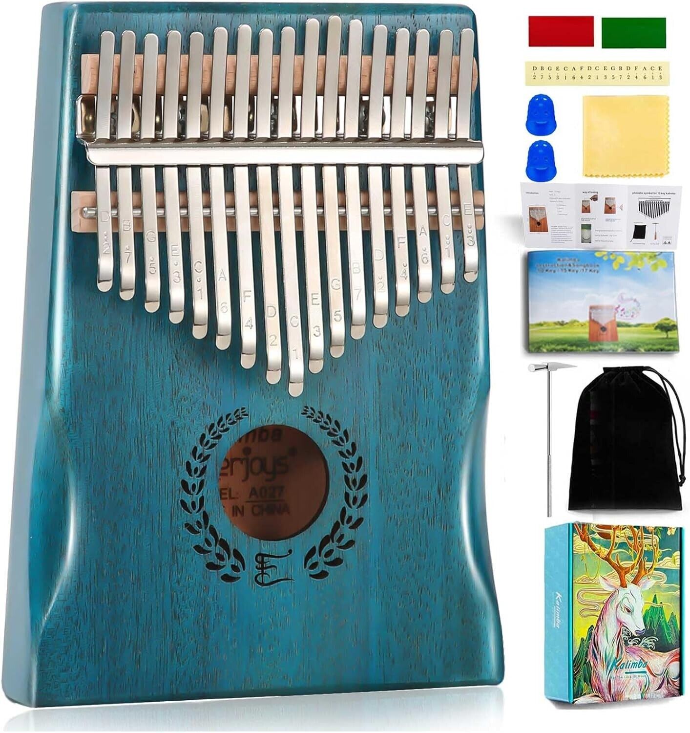 17 Tasten Kalimba Thumb Piano Finger Afrikanisches Instrument Musikinstrument Blau