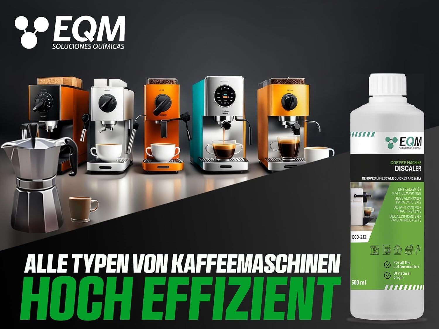 Entkalker für Kaffeemaschinen & Kaffeevollautomaten - 500 ML - Universal Kalklöser - 100% Natürlicher Ursprung - Geeignet für alle Marken