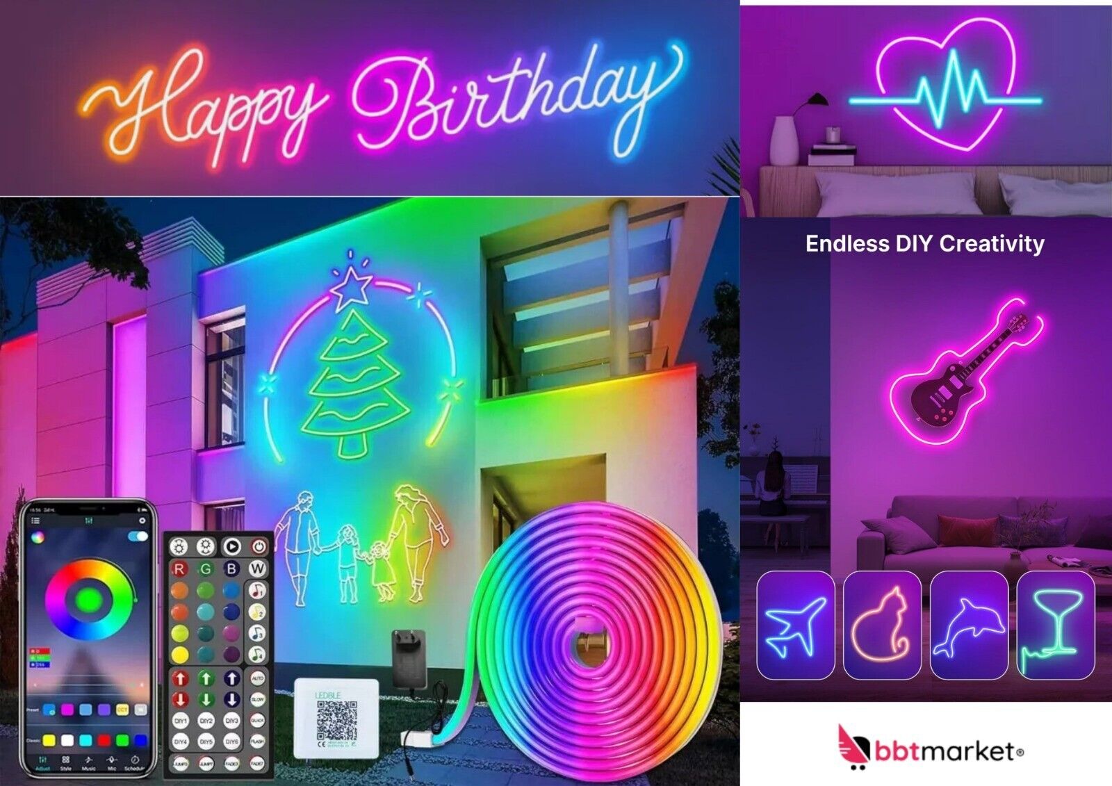 3-30M Neon LED Strip Streifen RGB Flex Schlauch diffus Lichtband Dimmbar mit APP