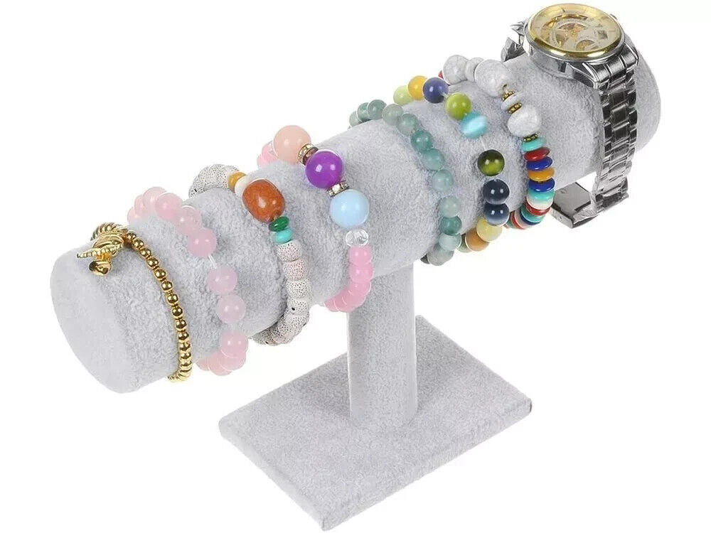 Präsentationsständer für Schmuck, Uhren & Armbänder aus grauem Wildleder – Eleganter Schmuckhalter 24x14 cm