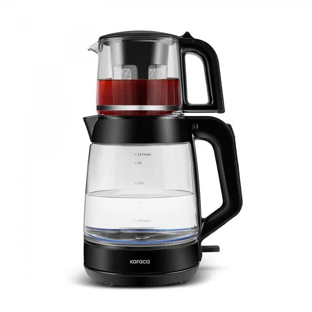 KARACA Teekocher 2,2 L Wasserkocher Glas 0,9L Teekanne mit Sieb Teemaschine ☕☕☕
