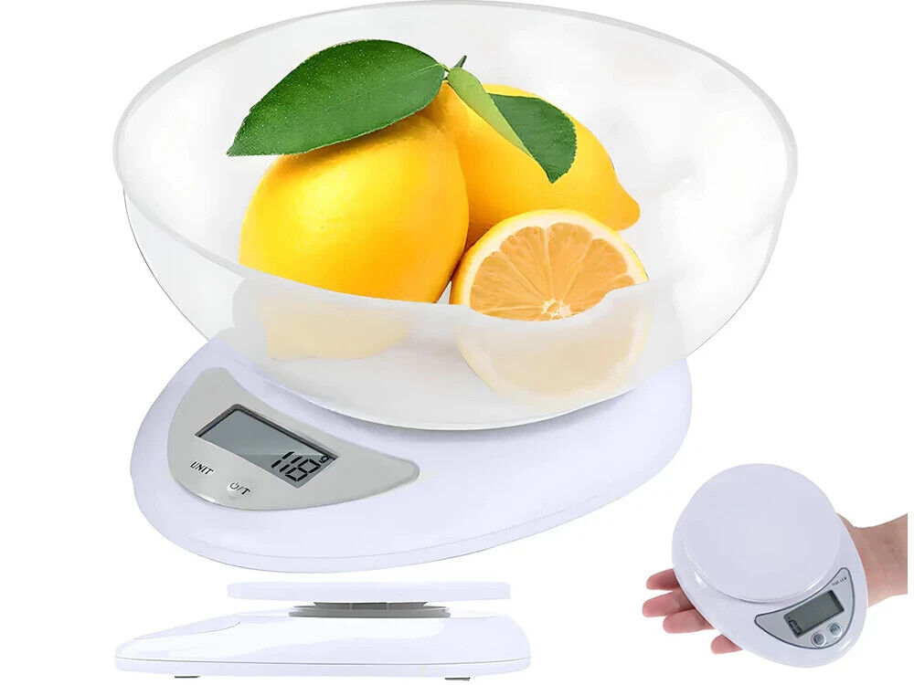 Digitale Küchenwaage mit Schüssel 5 kg LCD Waage TARA Messbecher Weiß ✅✅✅