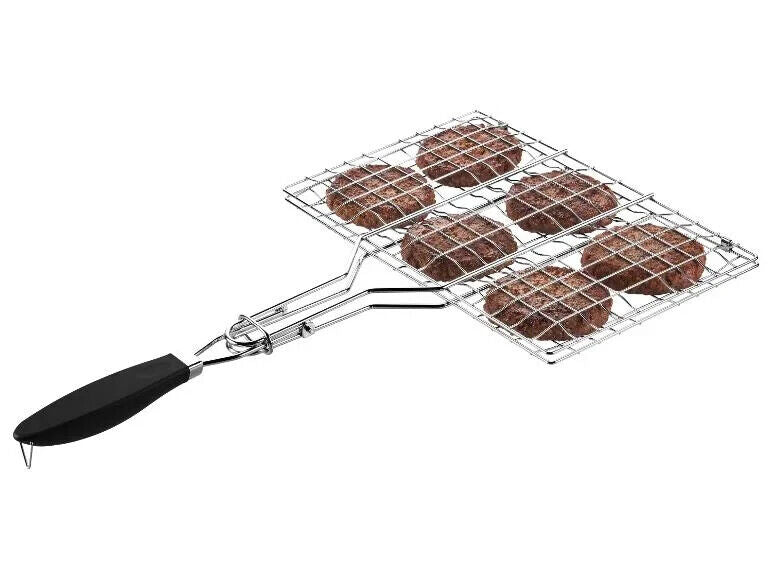 BBQ-Hamburger Grillguthalter Edelstahl 35x22cm–Grillkorb mit Griff & Verschluss grilll