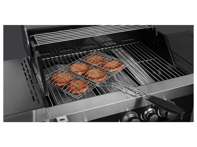 BBQ-Hamburger Grillguthalter Edelstahl 35x22cm–Grillkorb mit Griff & Verschluss grilll