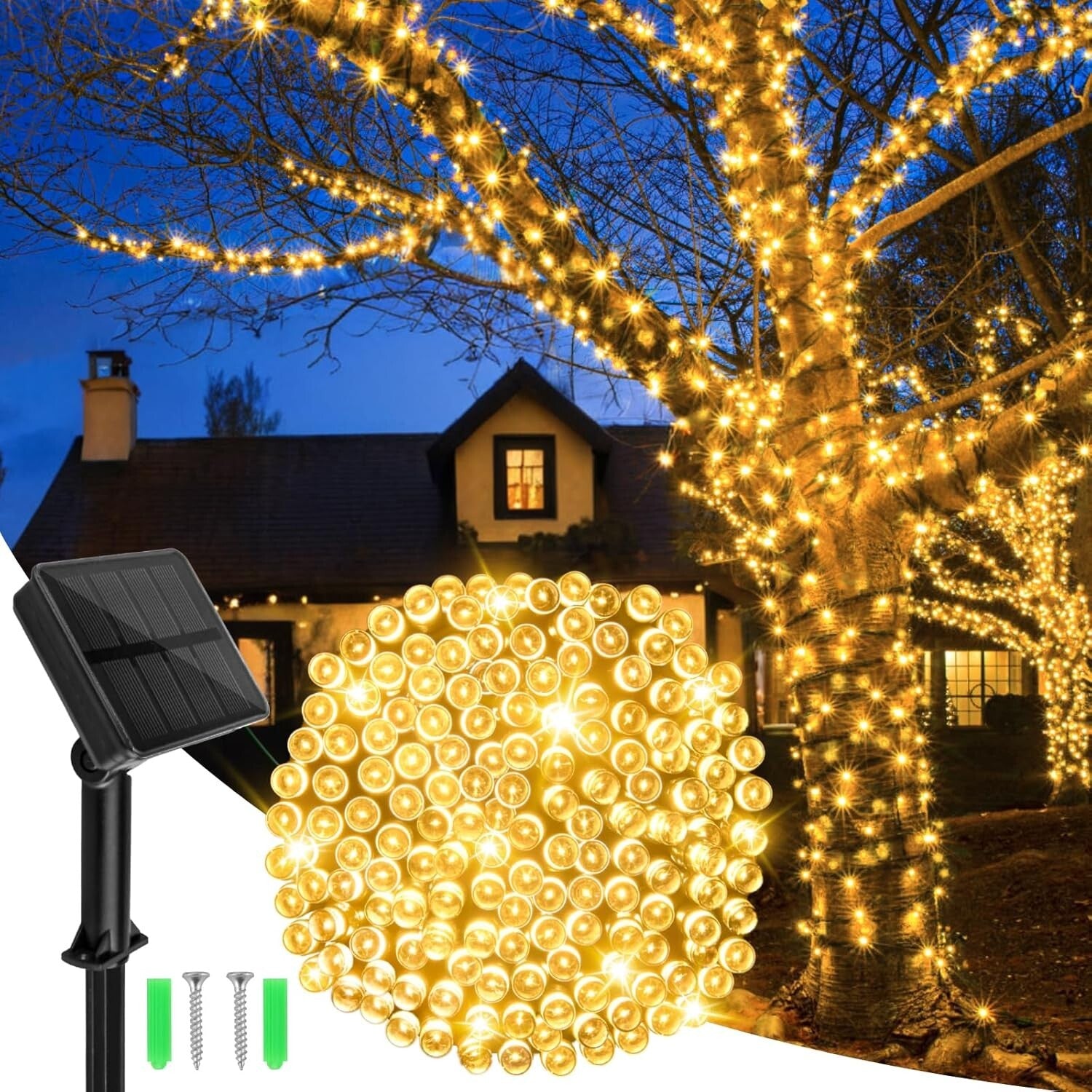 Solar Lichterkette Außen 120 LED 12m Warmweiß IP65 Garten Deko 8 Modi Hochzeit