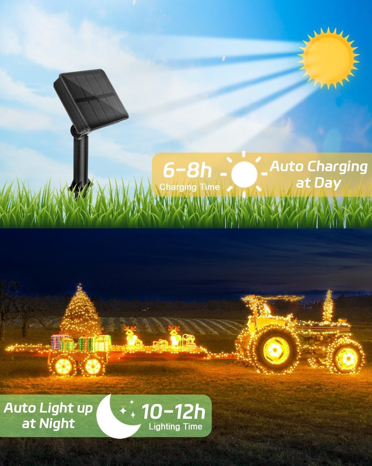 Solar Lichterkette Außen 120 LED 12m Warmweiß IP65 Garten Deko 8 Modi Hochzeit