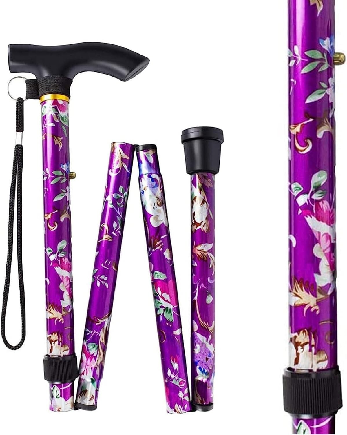 Klappbarer Aluminium Gehstock – Höhenverstellbarer Spazierstock für Damen & Herren, Leicht & Stabil