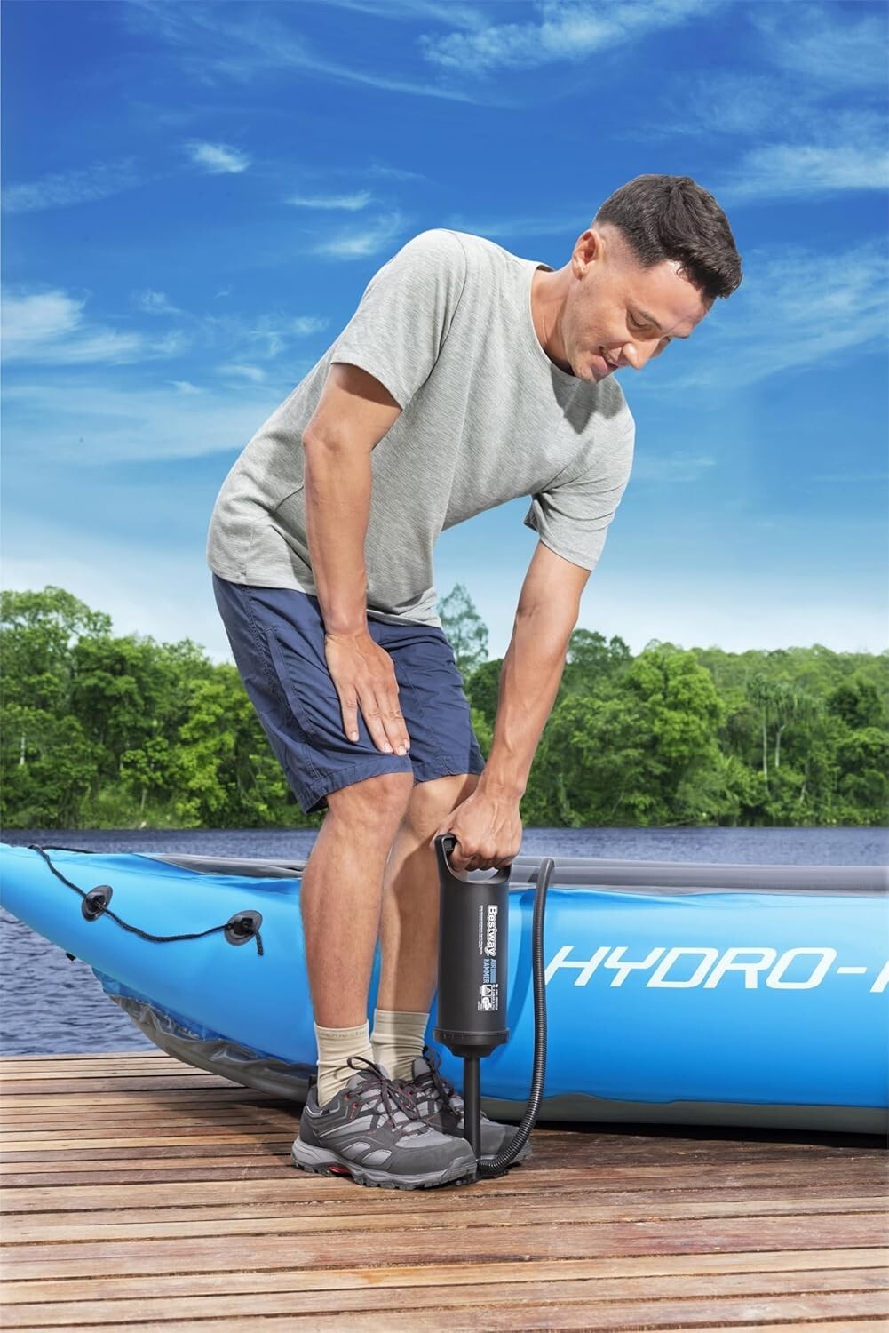 Handpumpe 0,85L Doppelhub mit 3 Ventiladaptern – Luftpumpe für Pool, Luftmatratze & Camping 6942138917796