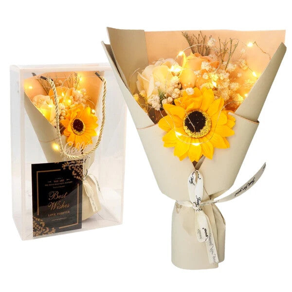 Duftender Seifenblumenstrauß mit LED in Geschenkbox – Rosa – 26 cm 🌸🌸🌸