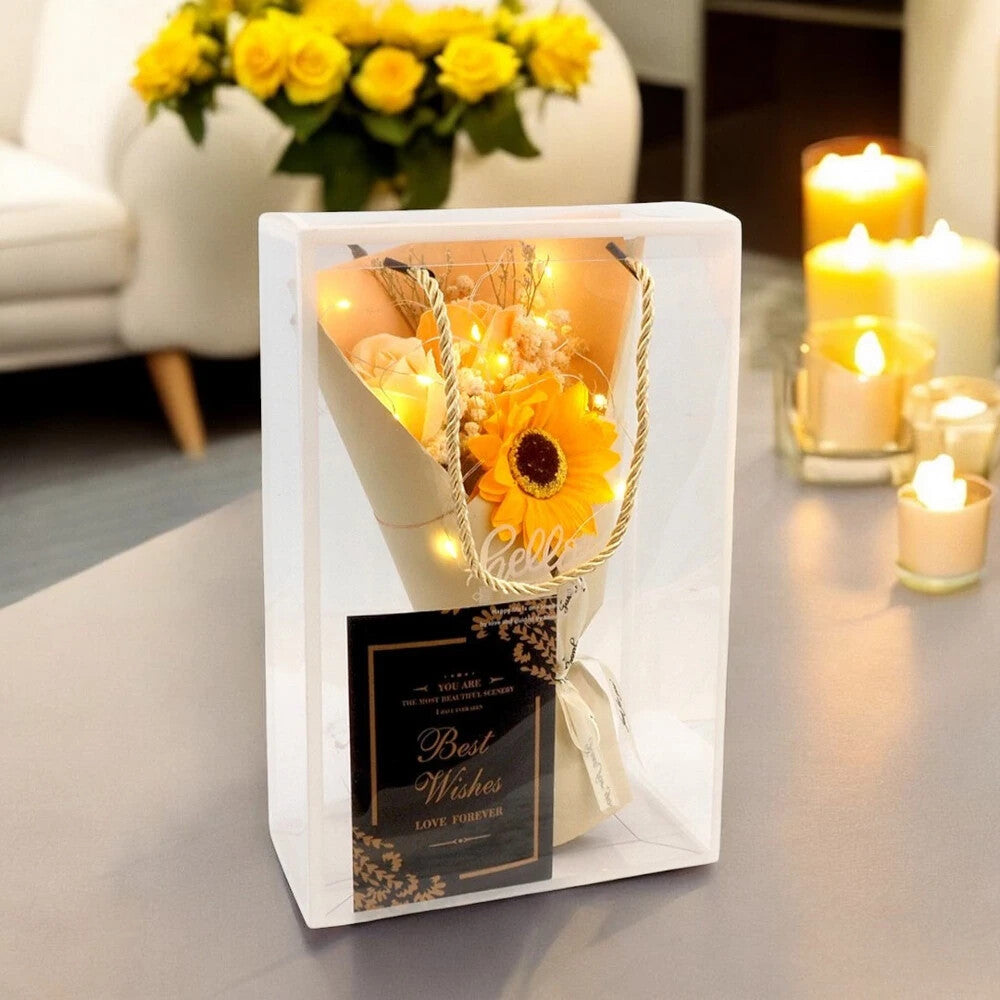 Duftender Seifenblumenstrauß mit LED in Geschenkbox – Rosa – 26 cm 🌸🌸🌸