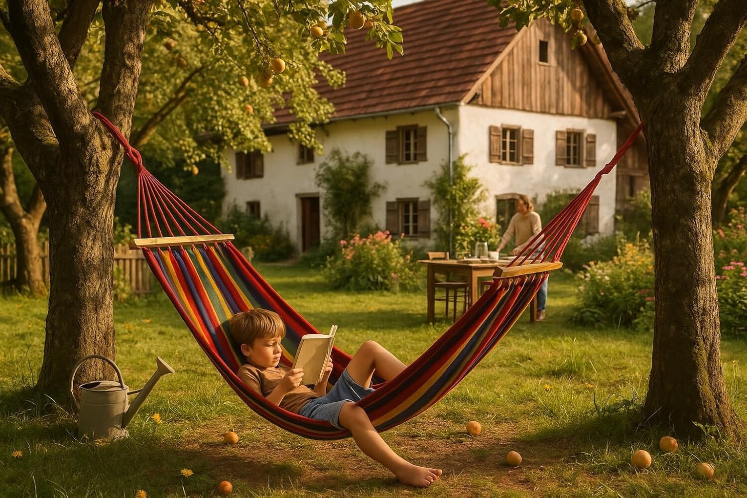 Garten Hängematte 200x80cm mit Holzstab & Seilen – Baumwolle, 150kg 🌿🌿🌿