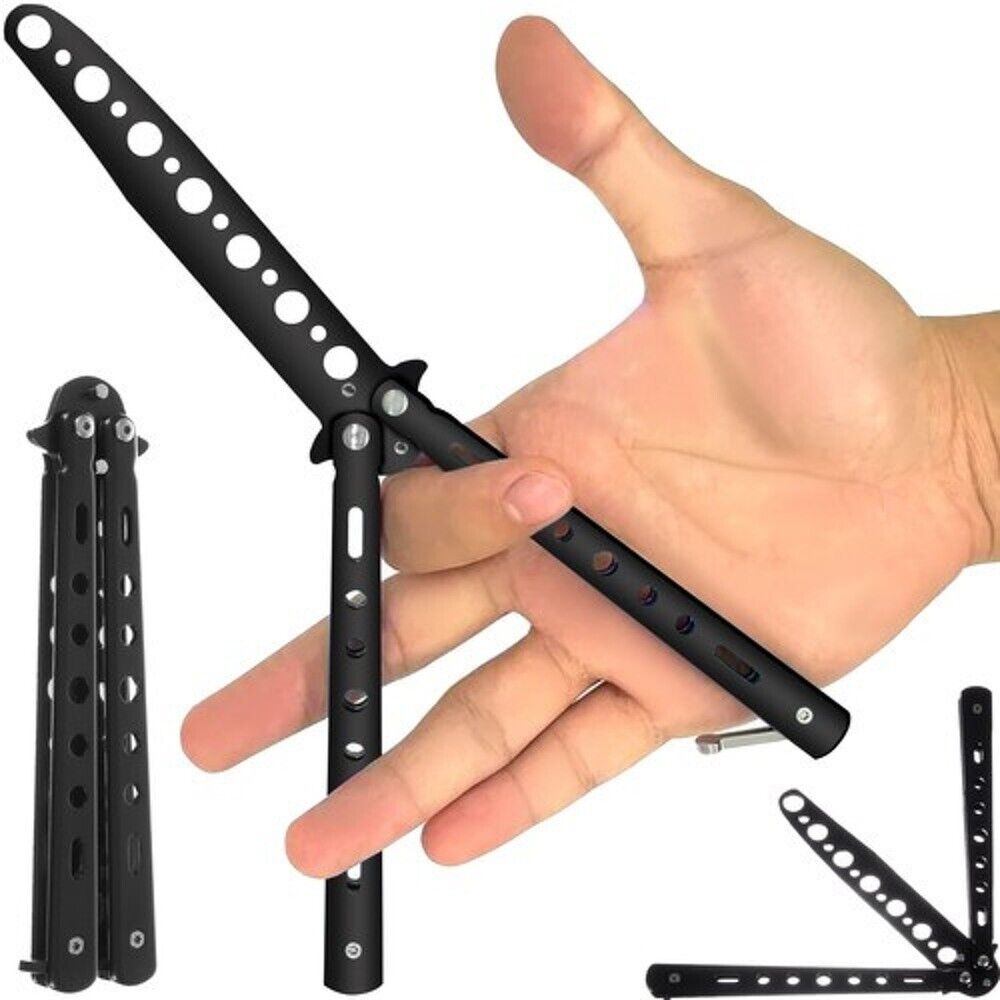 Balisong Butterfly Trainer – stumpfes Übungsmesser für Tricktraining Schwarz