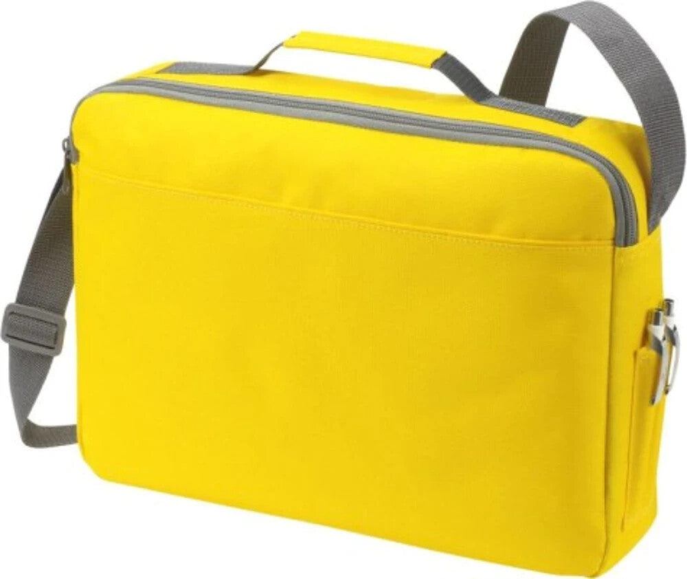 Gelbe Konferenztasche mit Schultergurt – Reißverschluss & Stifthalter – 40x29 cm