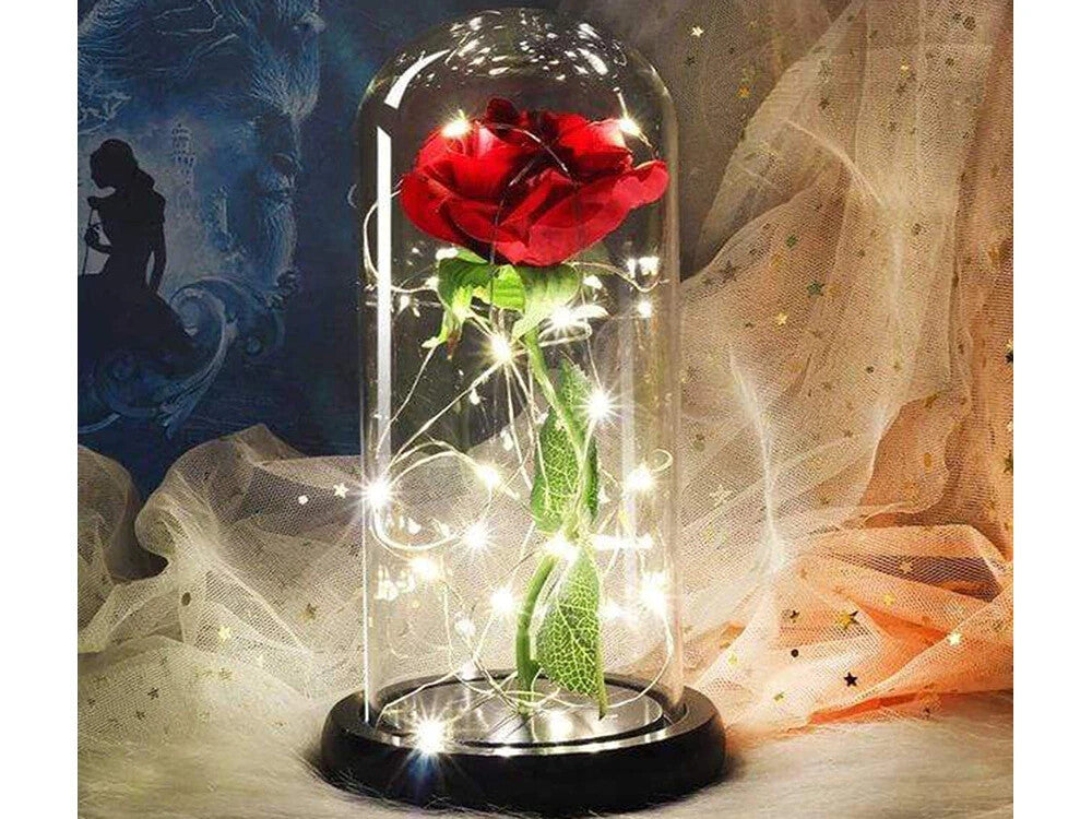LED Ewige Rose im Glas Rot Geschenk für Frauen Valentinstag Geburtstag Deko