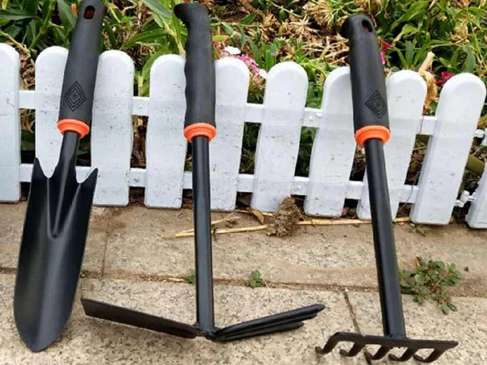 6-teiliges Gartengeräte Set – Schaufel Hacke Rechen Gartenwerkzeug Schwarz 🌱🌻
