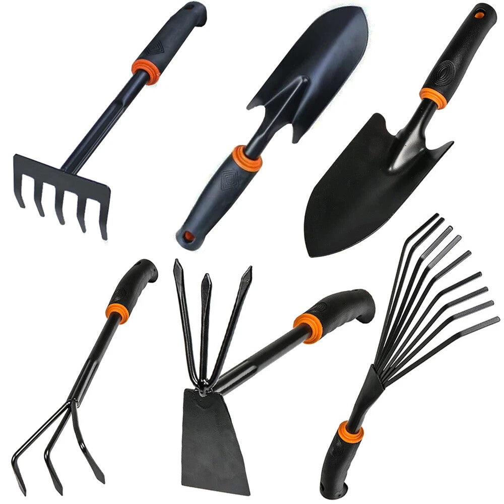 6-teiliges Gartengeräte Set – Schaufel Hacke Rechen Gartenwerkzeug Schwarz 🌱🌻